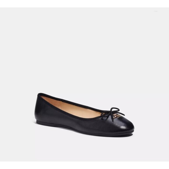 Coach Alina Ballet Flat Women's Black Size 9.5 Leather Slip on Bow Accents - Picture 1 of 5